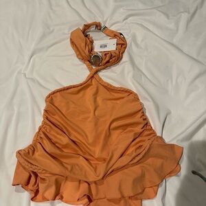 Chic Orange Halter Mini Dress